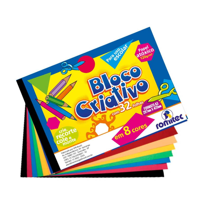 BLOCO CRIATIVO A3 08 CORES 120GR 32 FOLHAS 6736R